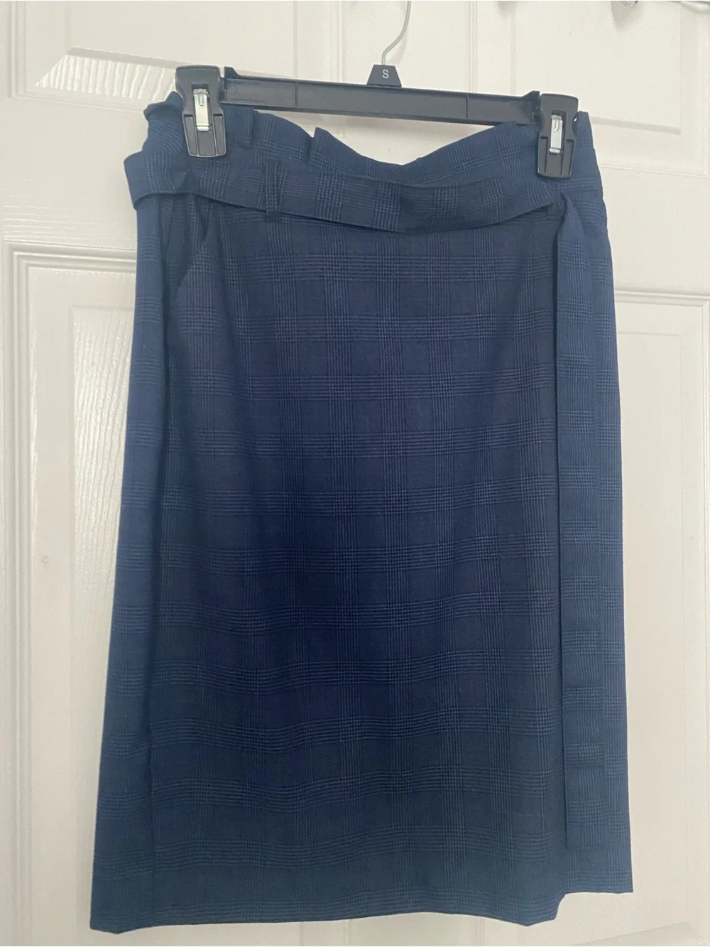 Banana Republic Navy Plaid Midi Skirt